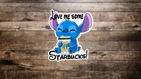 Stitch Love Me Some Starbucks Sticker